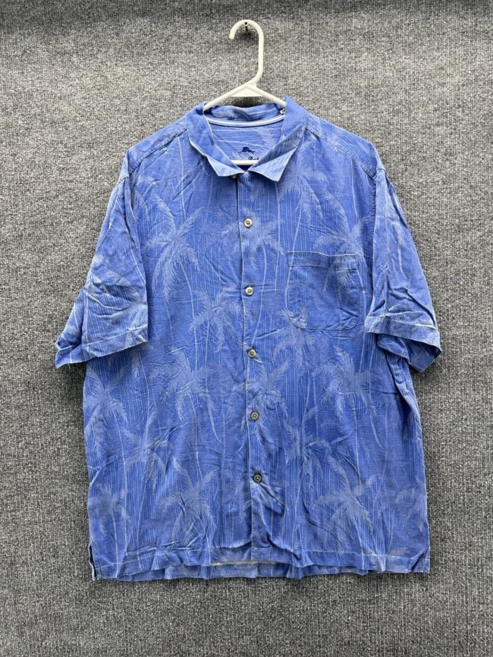 Tommy Bahama Shirt Men XL Blue Palm Tree Short Sleeve Button Up Silk Hawaiian